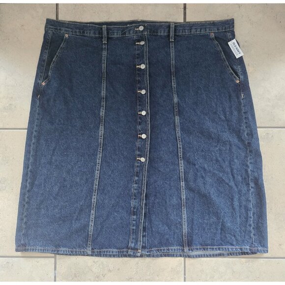 Old Navy Button Front A-line Cotton High Rise Denim Jean Skirt Plus Size 28 4X - Picture 2 of 12